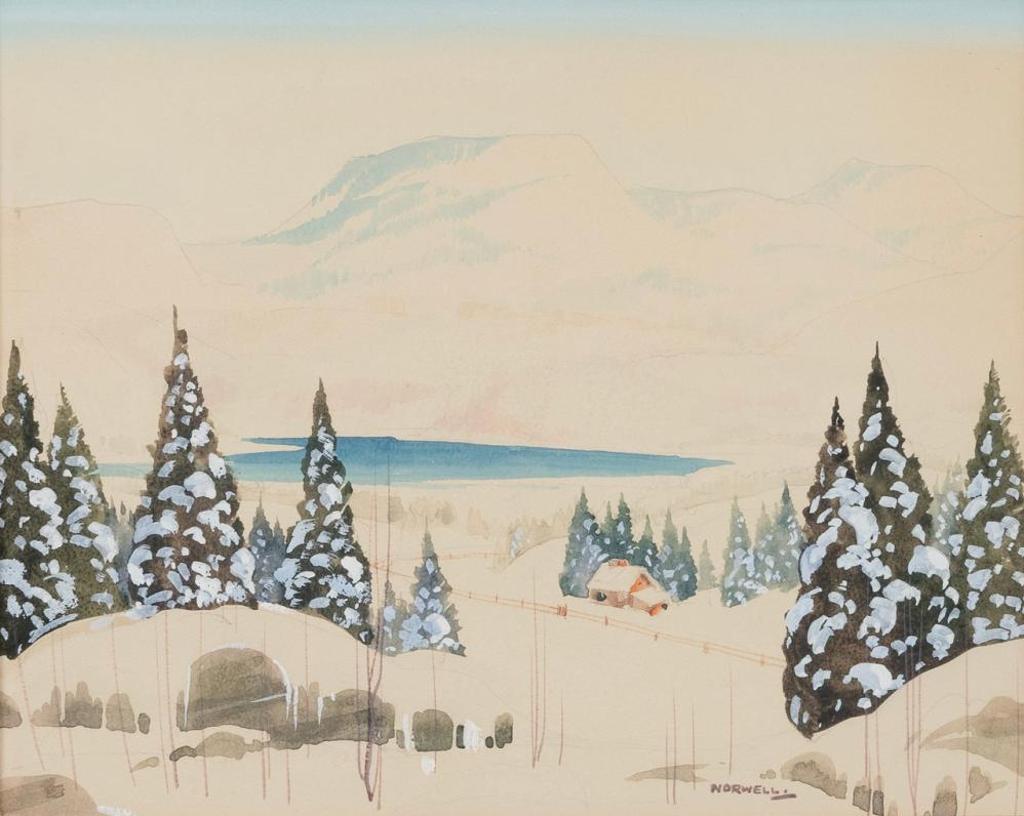 Graham Norble Norwell (1901-1967) - Untitled - Cabin in Snowy Mountains