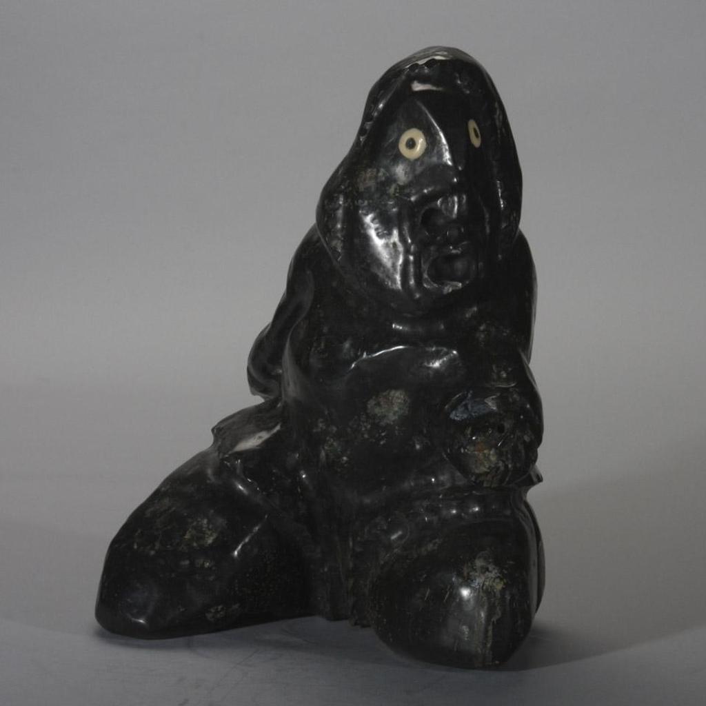 Uriash Puqiqnak (1946) - Large Shaman Figure With Inset Eyes And Teeth