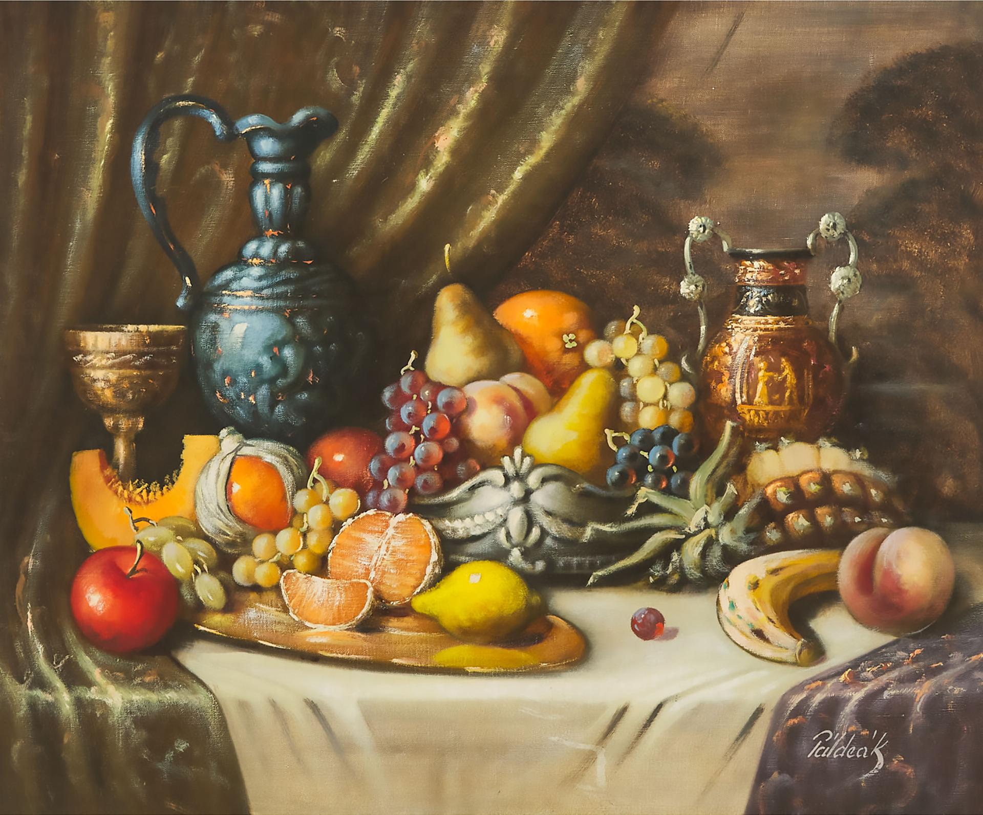 Karoly Paldeák - Table Setting With Urns And Fruit