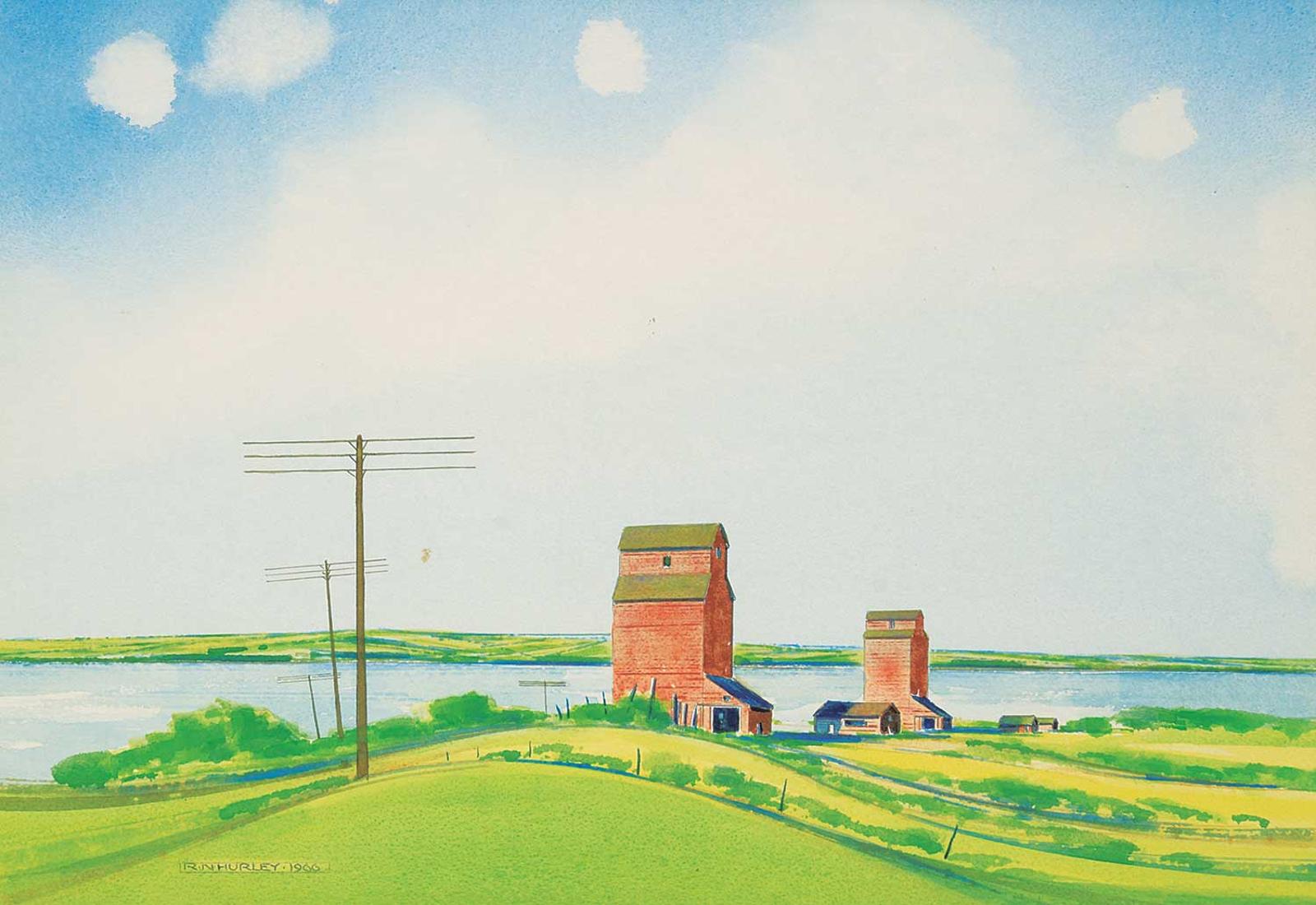 Robert Newton Hurley (1894-1980) - Untitled - Grain Elevators Near the Water