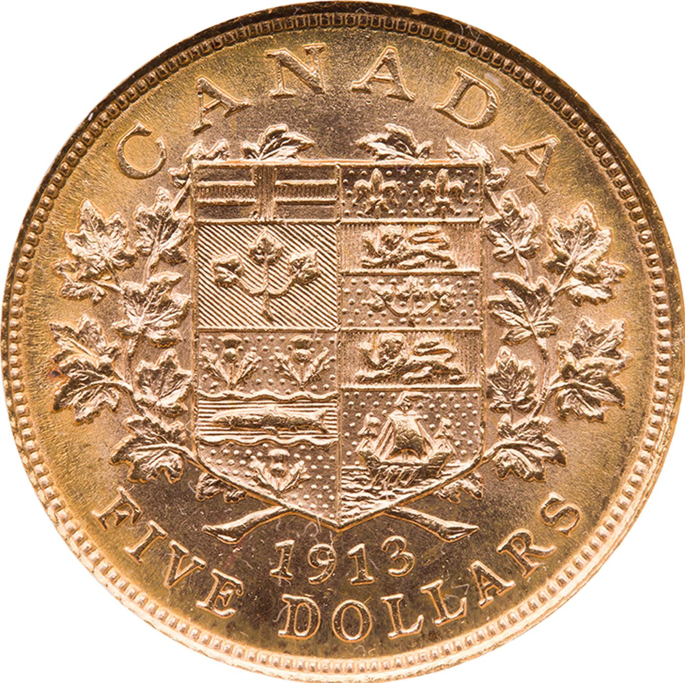 Canada - George V Gold Five Dollars 1913, Choice Uncirculated