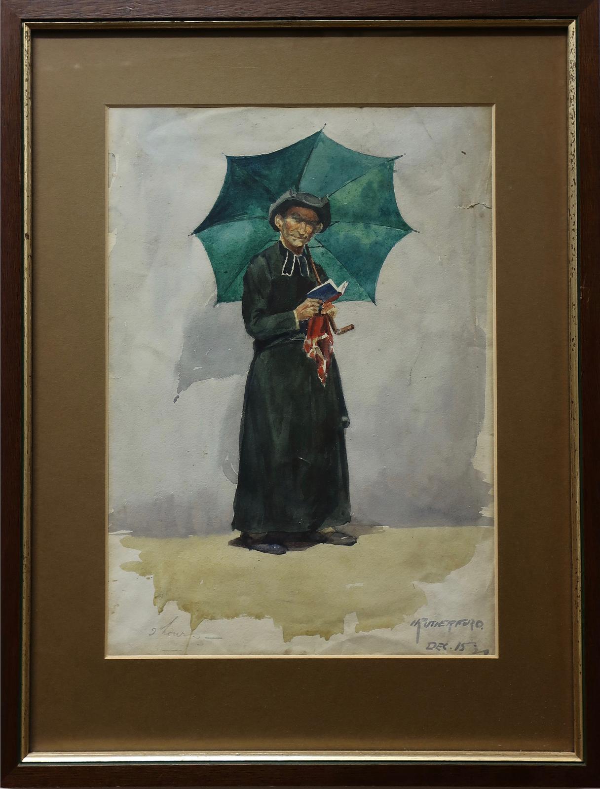 Harry Rutherford (1903-1985) - Priest With Umbrella