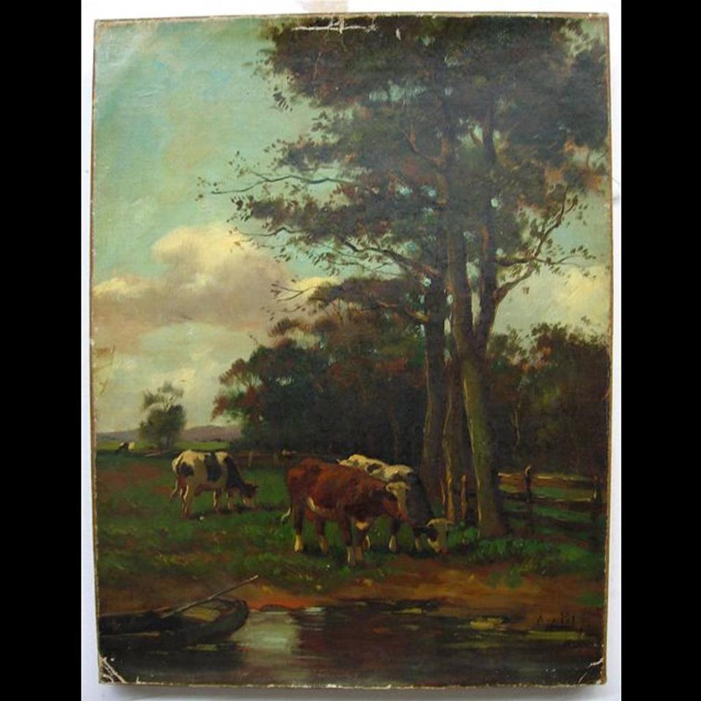 Arend Van de Pol (1886-1956) - Cows Drinking From A Pool