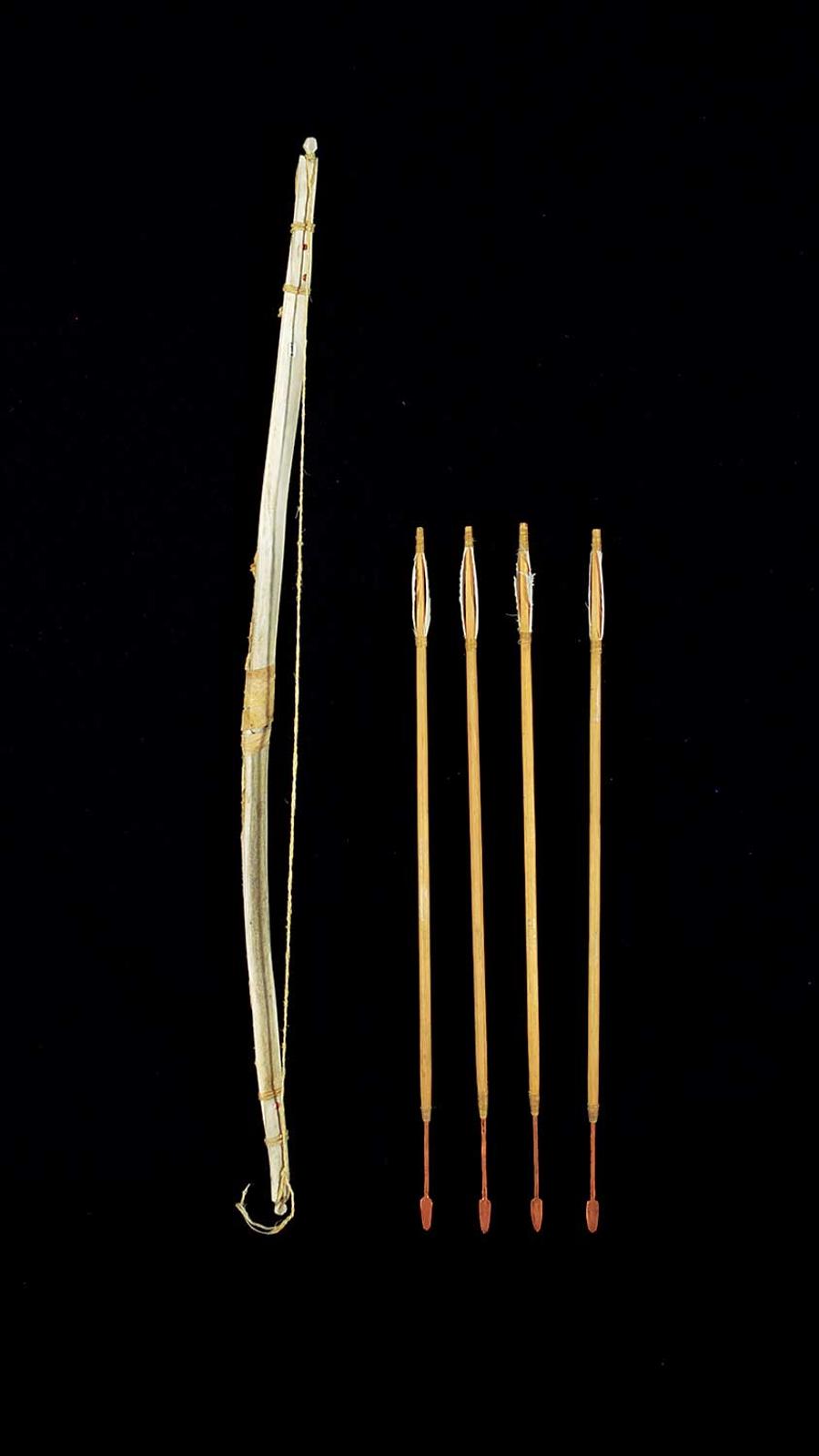 School [Barnabus Arnasungaaq] Inuit - Bow and Four Copper Tipped Arrows
