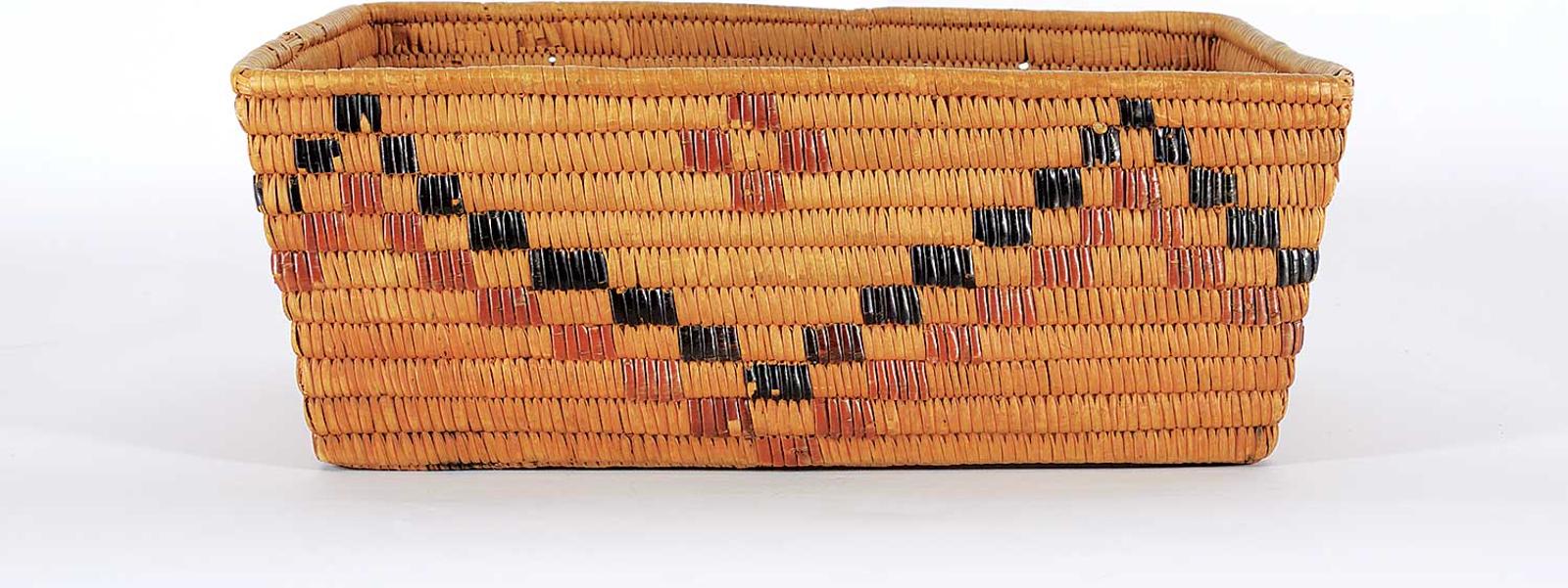 Northwest Coast First Nations School - Rectangular Basket with Black and Brown Checker Pattern