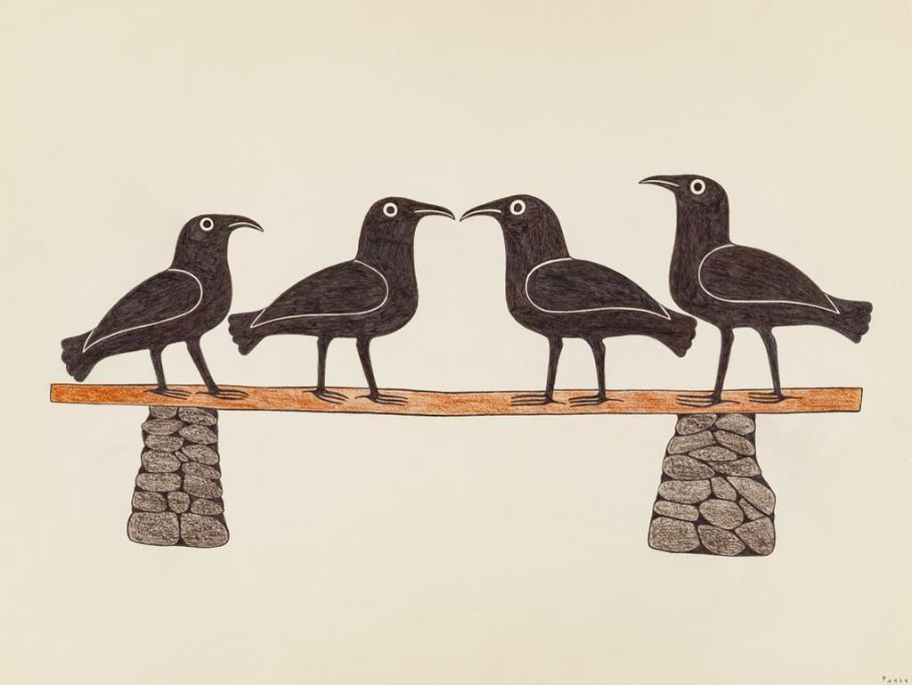 Kenojuak Ashevak (1927-2013) - Four Ravens on a Platform 1991-92
