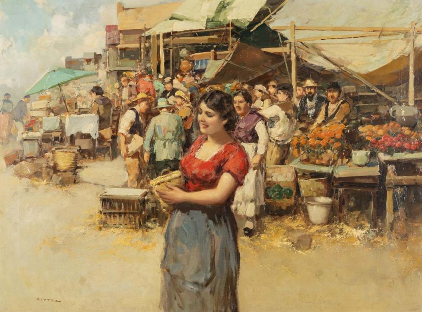 Giacomo Pittoz (1872-1953) - Market Day