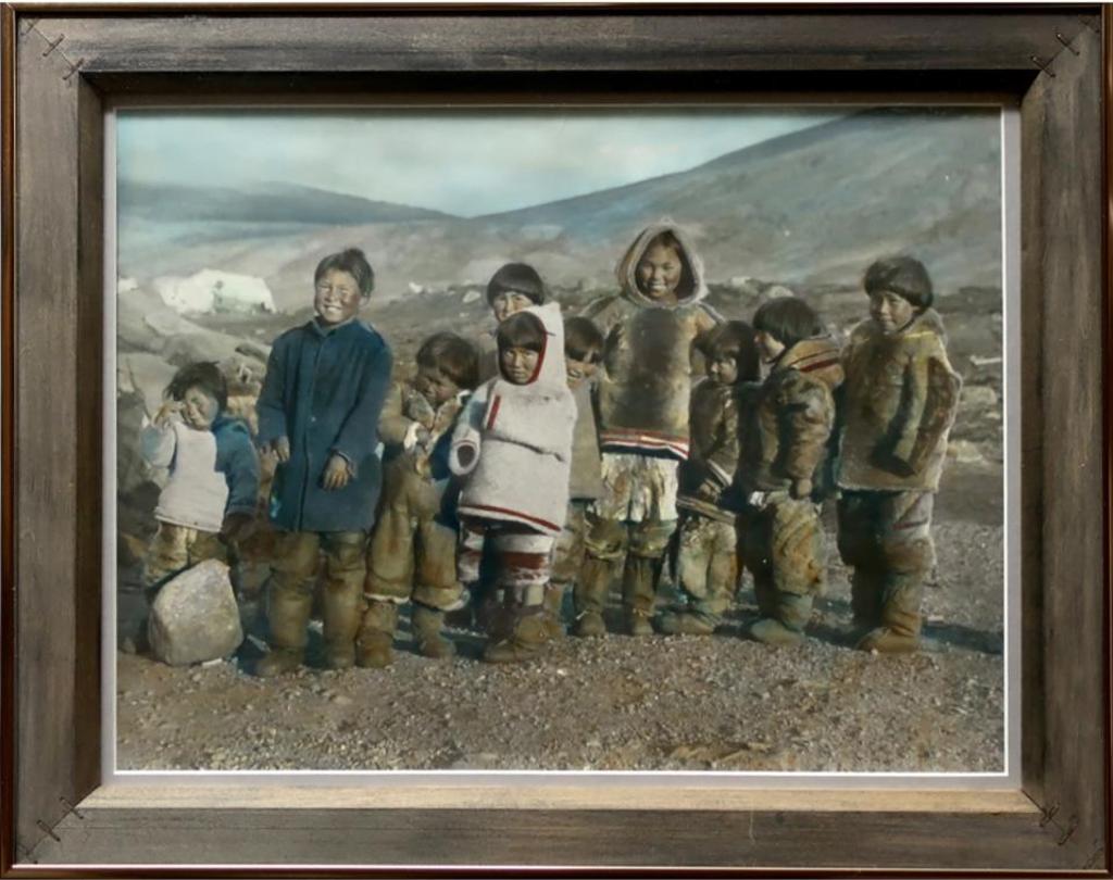 Harold Sampson Pfeiffer (1908-1997) - Inuit Children Watching Plane Arrive (C. 1950's)