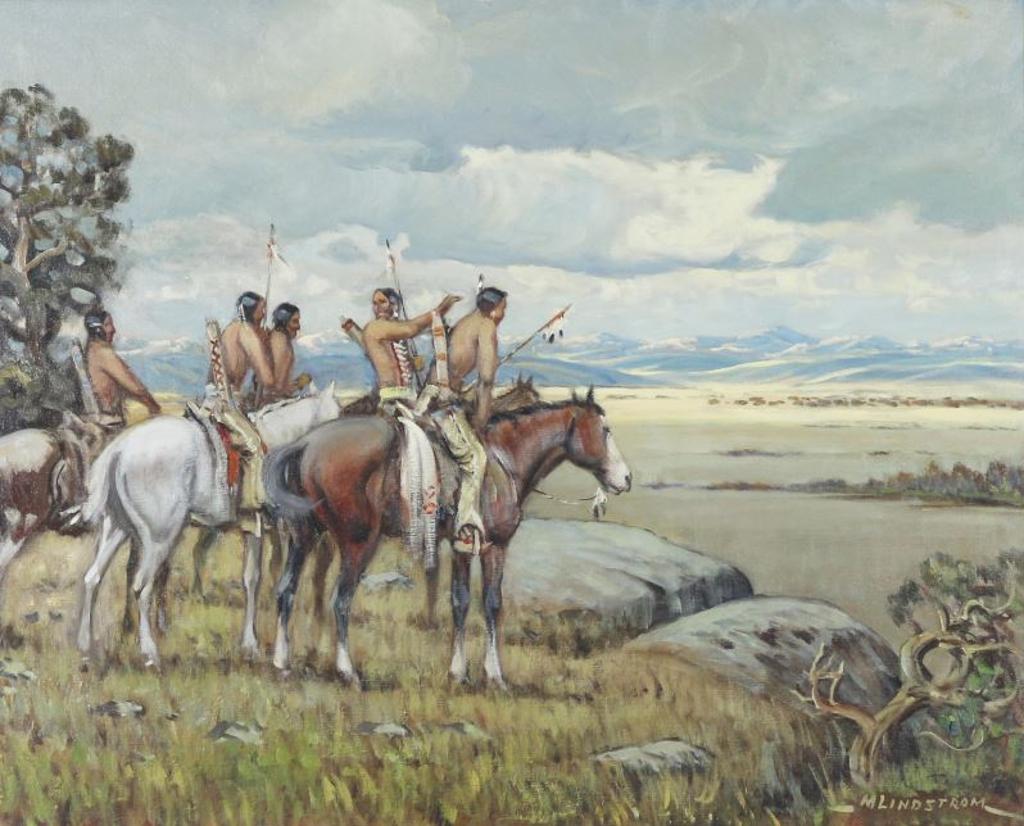Matt Lindstrom (1890-1975) - Hunters On Horseback Tracking Distant Bison