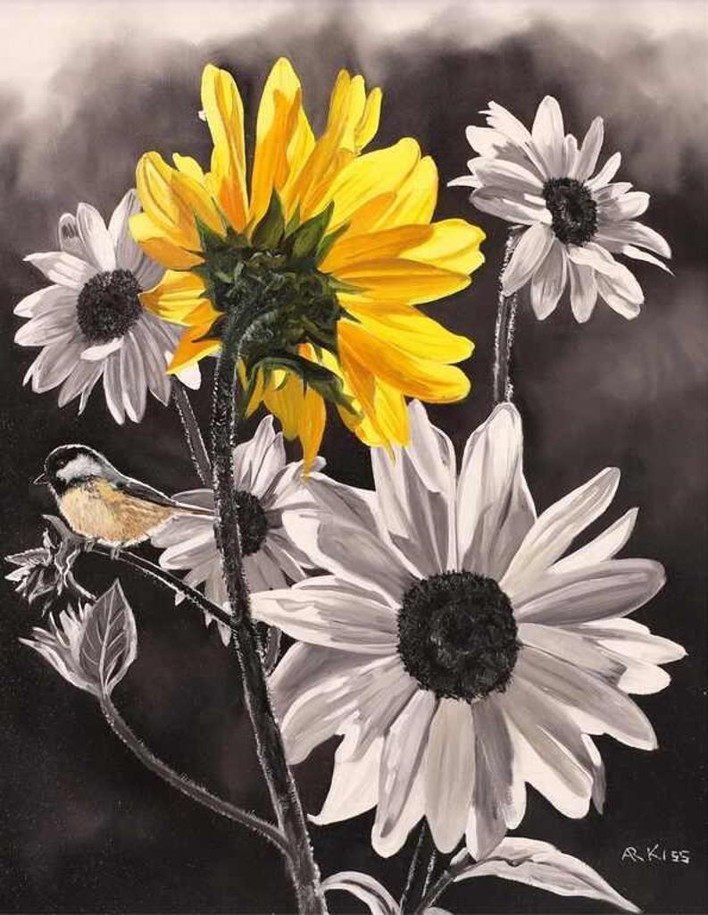 Andrew Kiss (1946) - Chickadee On Sunflower