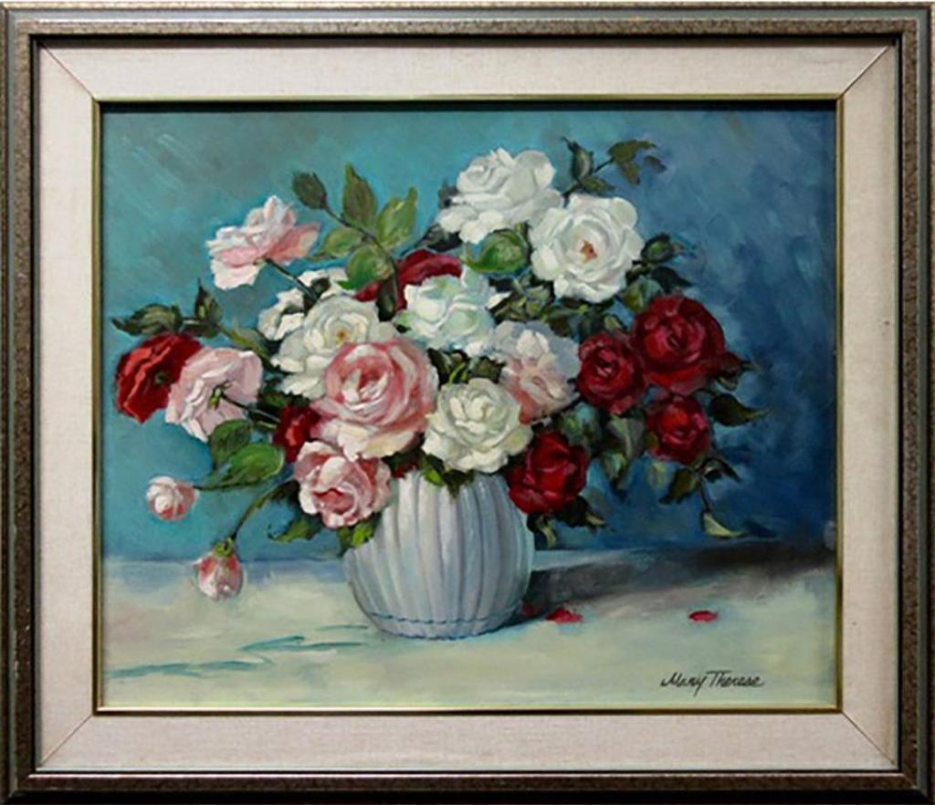 Mary Therese - Mixed Roses In A White Vase
