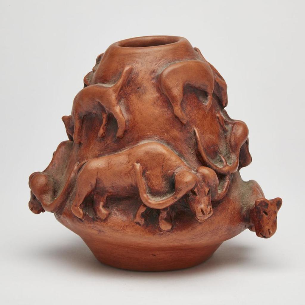 Pie Kukshout (1911-1980) - Vase Decorated With Musk Oxen And Caribou