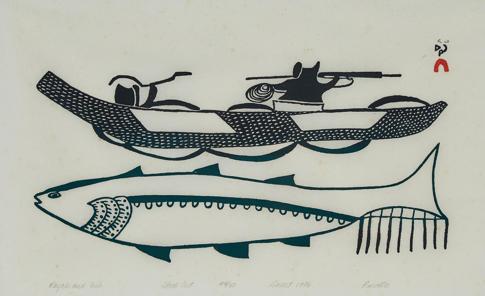 Pudlo Pudlat (1916-1992) - Kayak And Fish