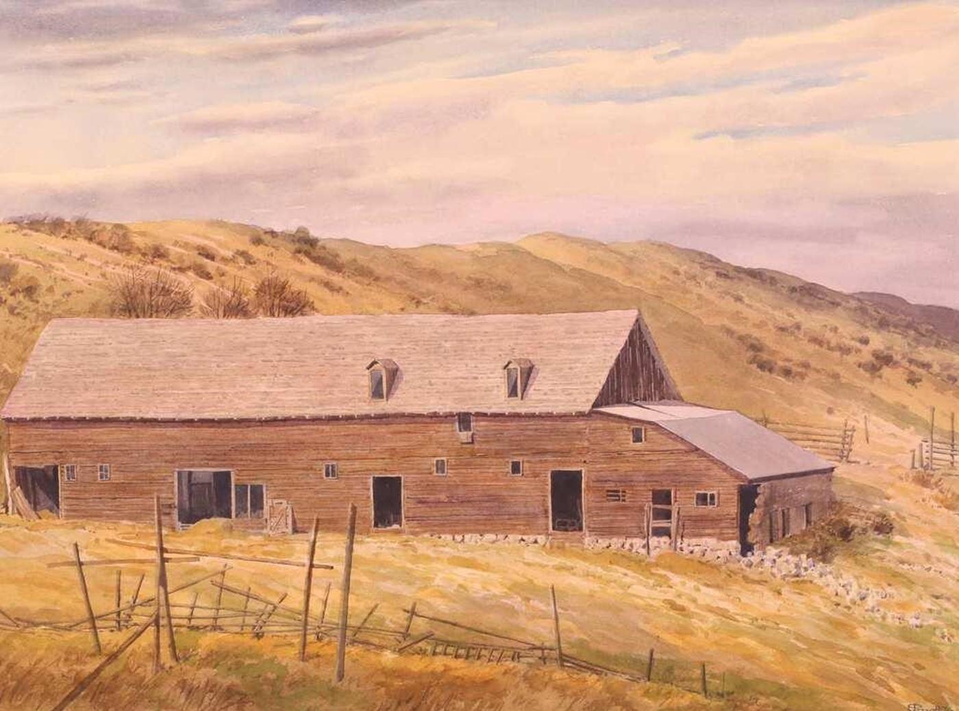 James Stanford (Stan) Perrott (1917-2001) - Barn In The Foothills; 1984