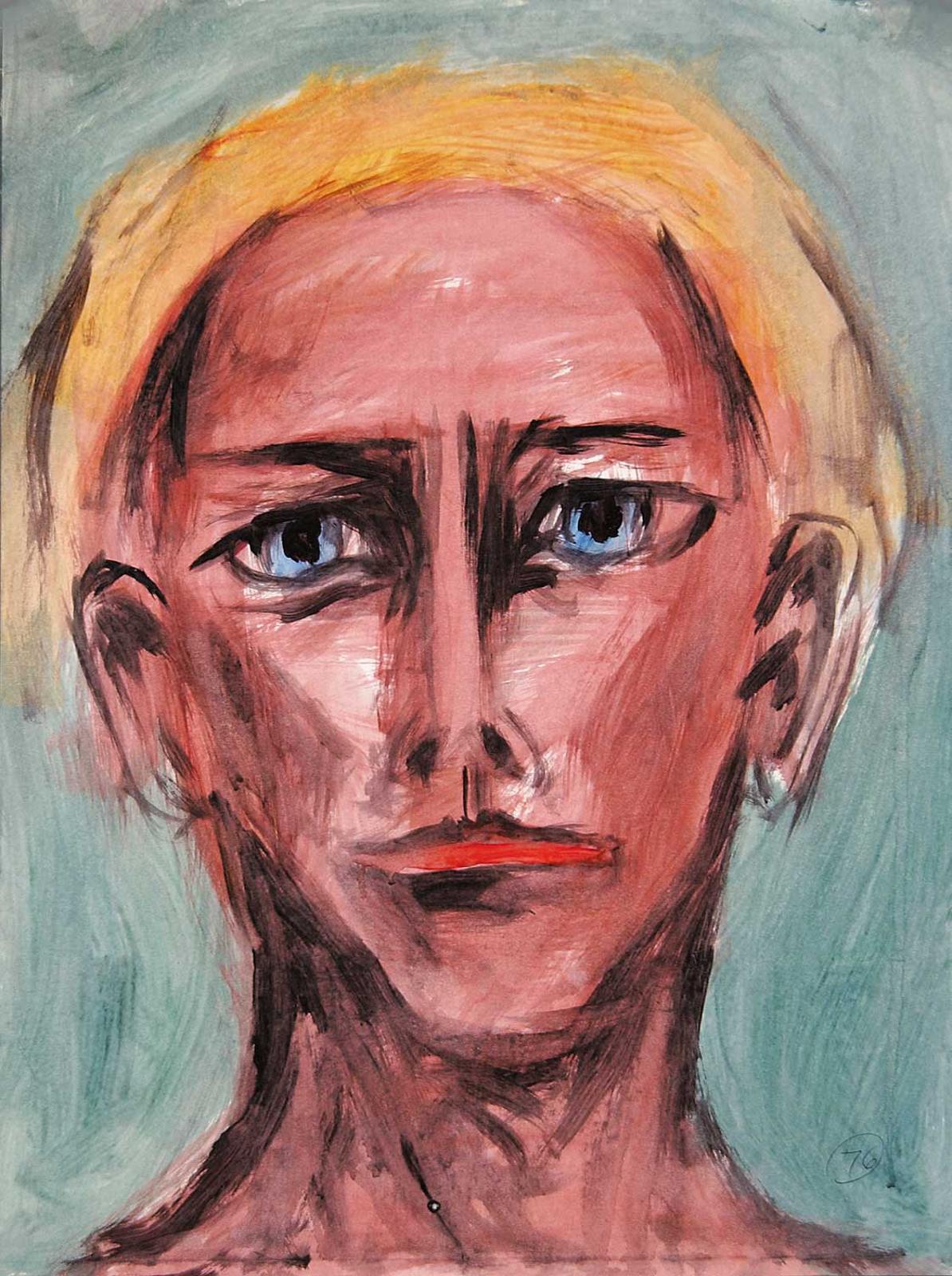 Robert Charles Aller (1922-2008) - Untitled - Portrait of Man on Light Blue Background