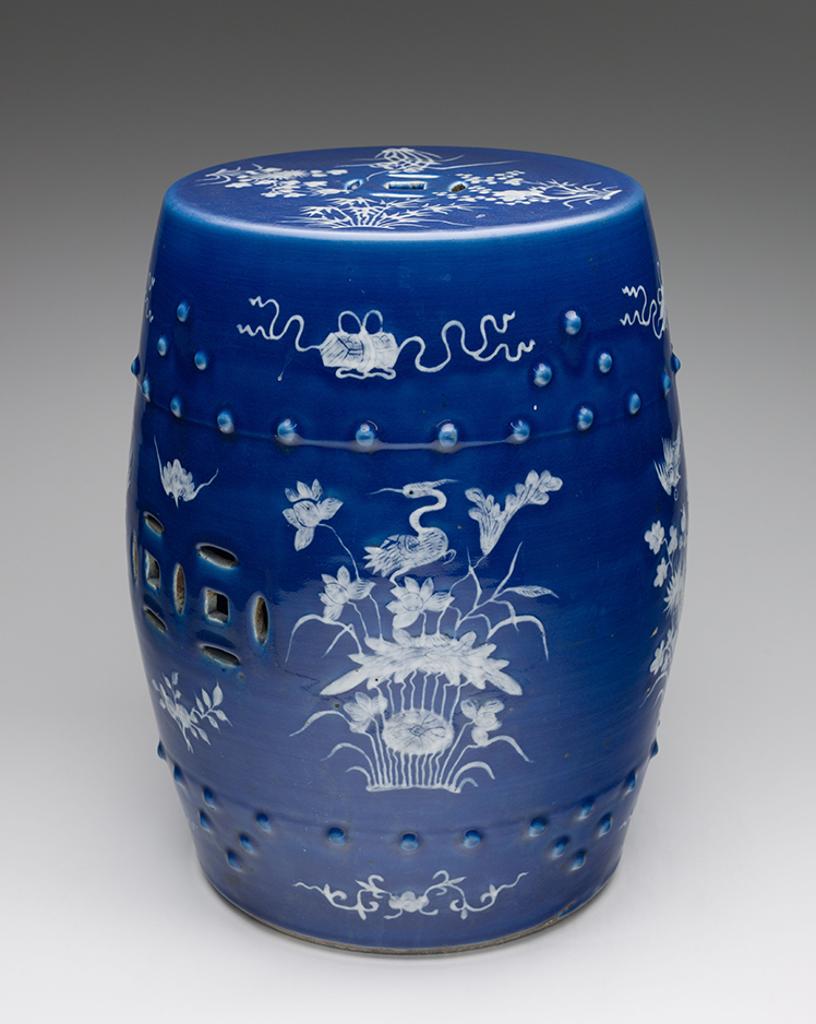 Chinese Art - A Chinese Swatow Reverse Blue and White Barrel Stool, Late Qing Dynasty, circa 1900