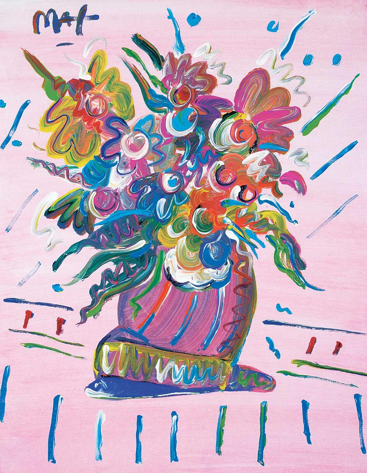 Peter Max (1937) - Untitled - Vase of Flowers on Pink