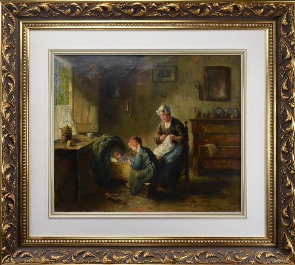 Bernard J. de Hoog (1867-1943) - Interior with Mother, Child and Baby