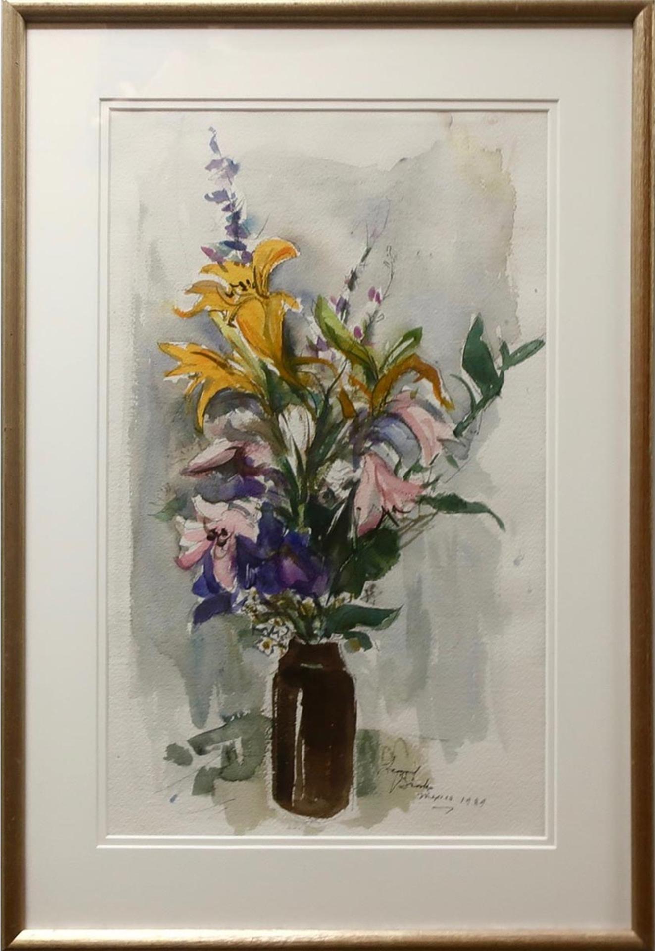 Frank Leonard Brooks (1911-1989) - Flowers In A Brown Vase