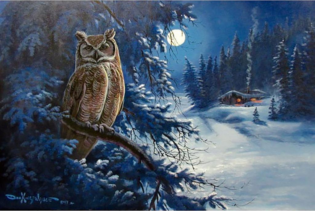 Don Ningewance (1948) - Untitled (Owl In Moonlight)