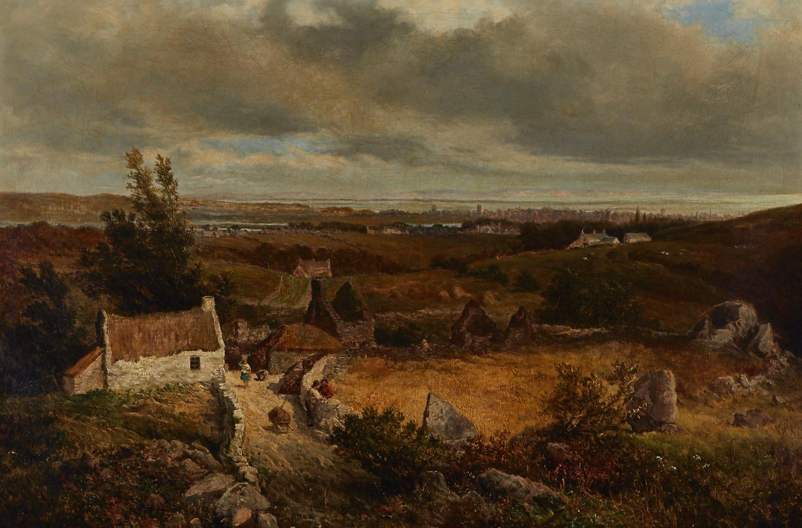 James Holland (1799-1870) - Village Scene On The Outskirts With A City In The Distance