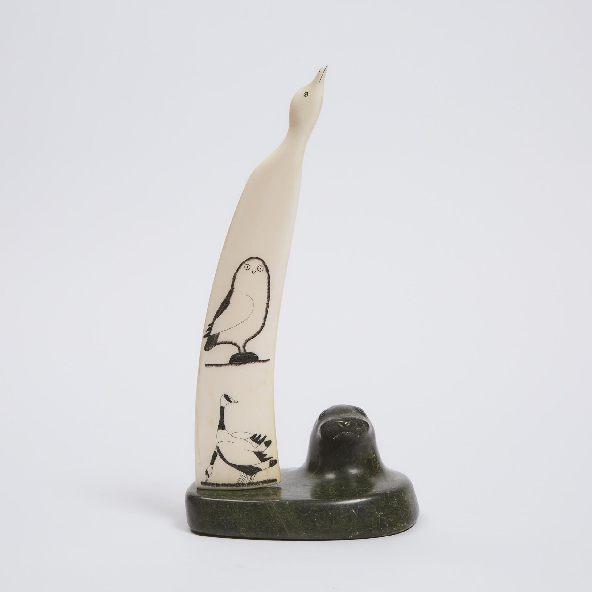 Innuki Oqutaq (1926-1986) - Emerging Seal And Incised Tusk