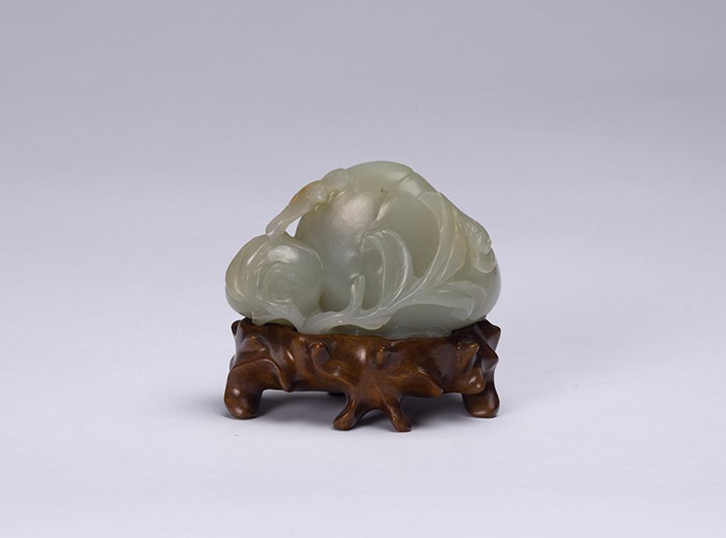 Chinese Art - A Chinese Pale Celadon Jade Peach Paperweight, 19th Century