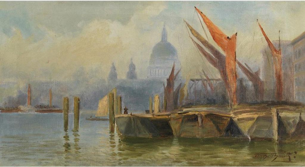 Frederic Martlett Bell-Smith (1846-1923) - Boats Moored On The Thames, St. Paul’S In The Distance