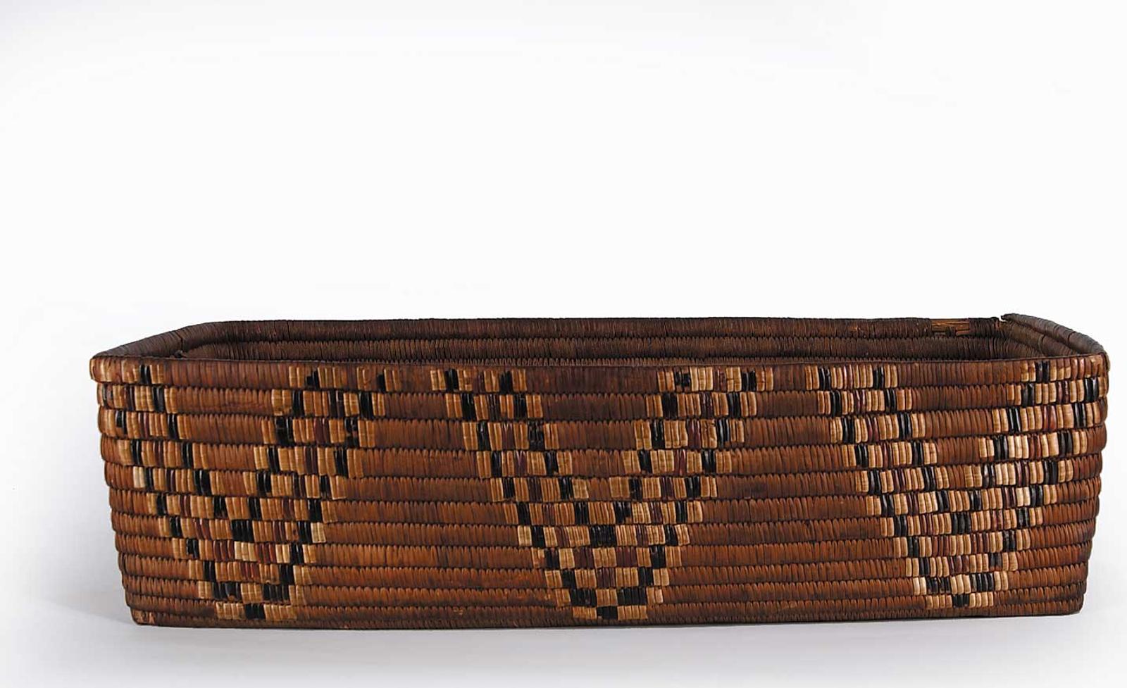 First Nations Basket School - Four Tone Crib Basket with Leather Handles