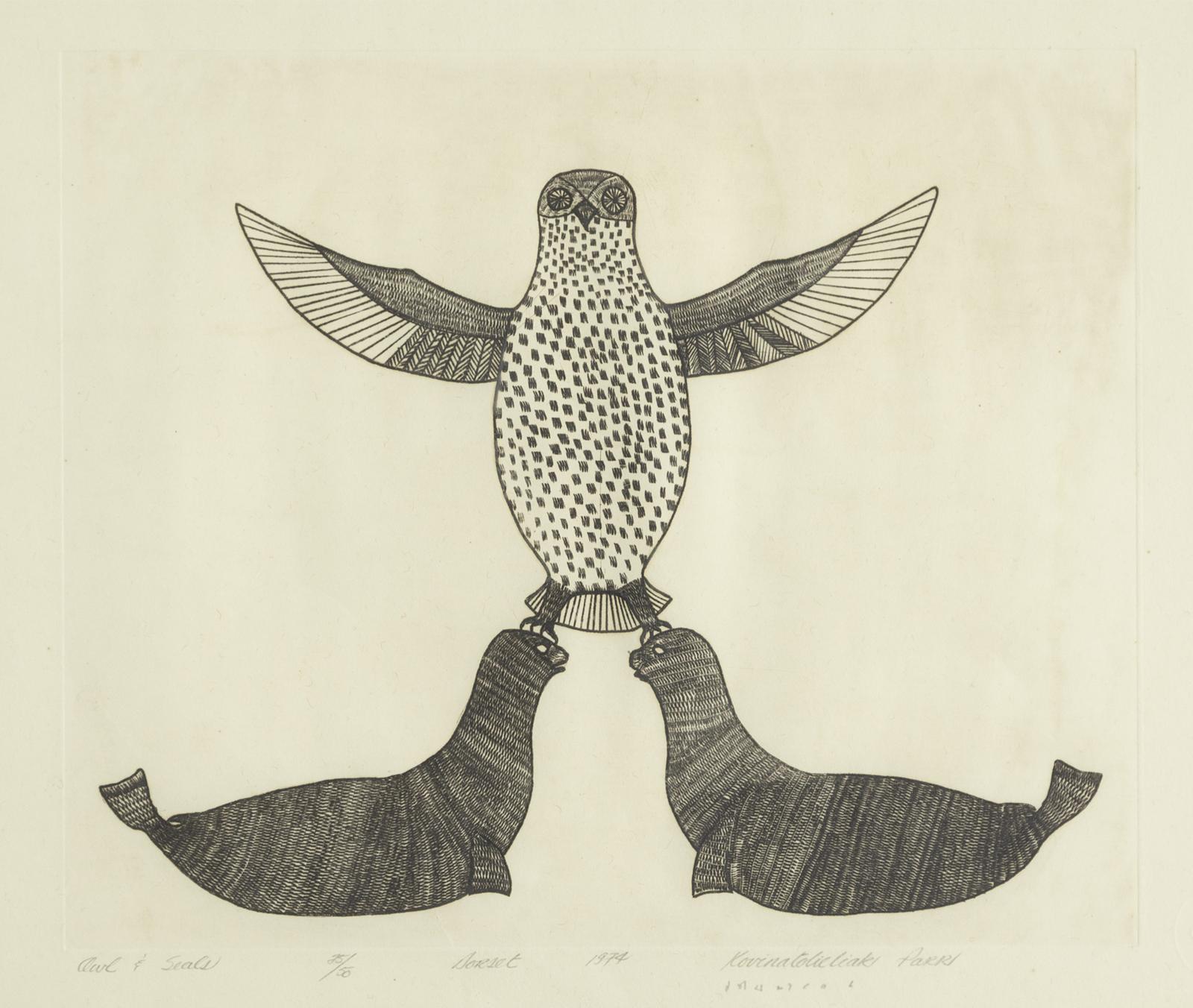 Quvianatuliak Parr (1930-1998) - Owls And Seal