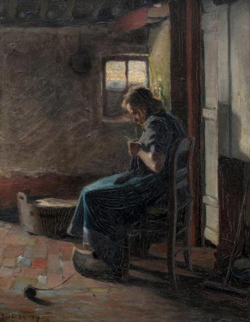 John William (J.W.) Beatty (1869-1941) - Portrait Of A Woman Knitting