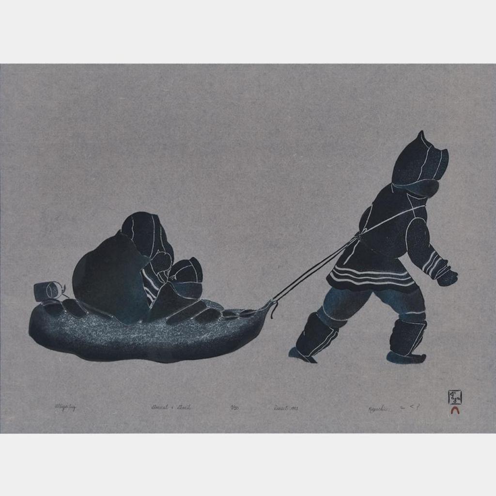 Napatchie Pootoogook (1938-2002) - Alligartuq / Pulling Skin Hide