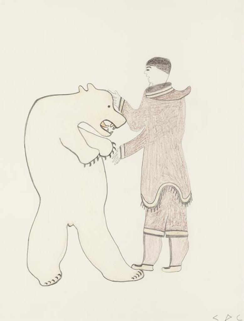Pauta Saila (1916-2009) - Man and Bear, c. 1968-72, coloured pencil drawing