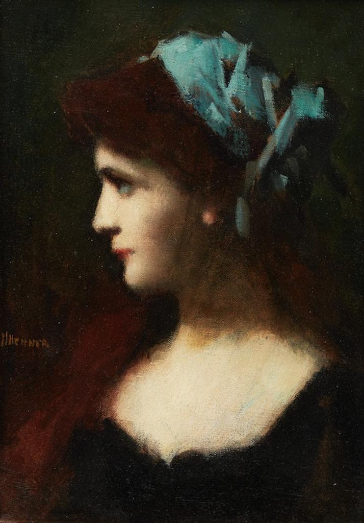 Jean-Jacques Henner (1829-1905) - Portrait of a Woman with a Blue Scarf