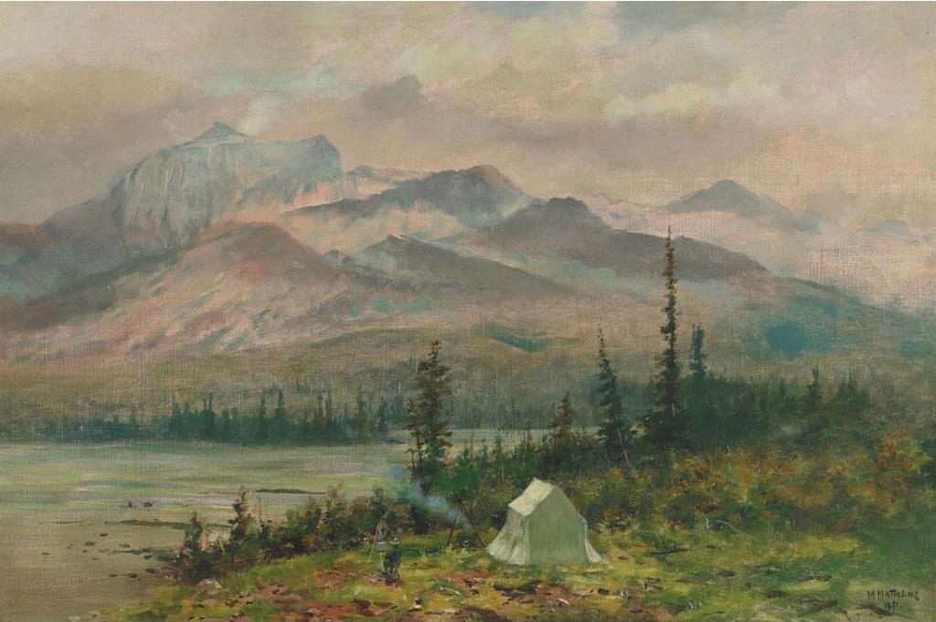 Marmaduke Matthews (1837-1913) - A Painting Camp In The Rockies, The Artist At His Easel
