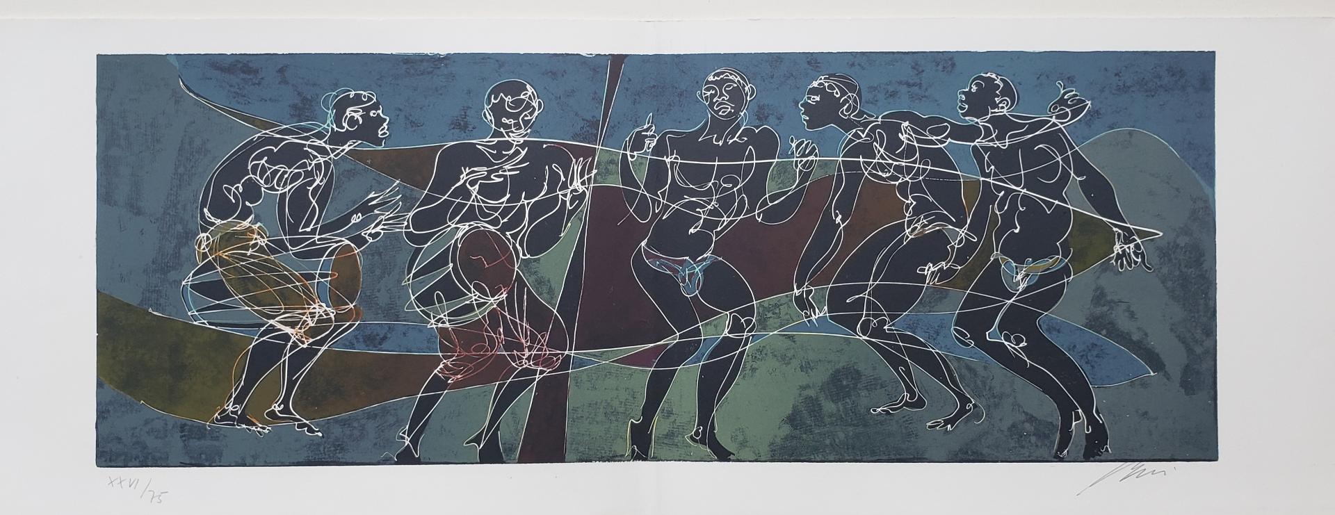 Hans Erni (1909-2015) - Croquis africain - Danseurs, 1966