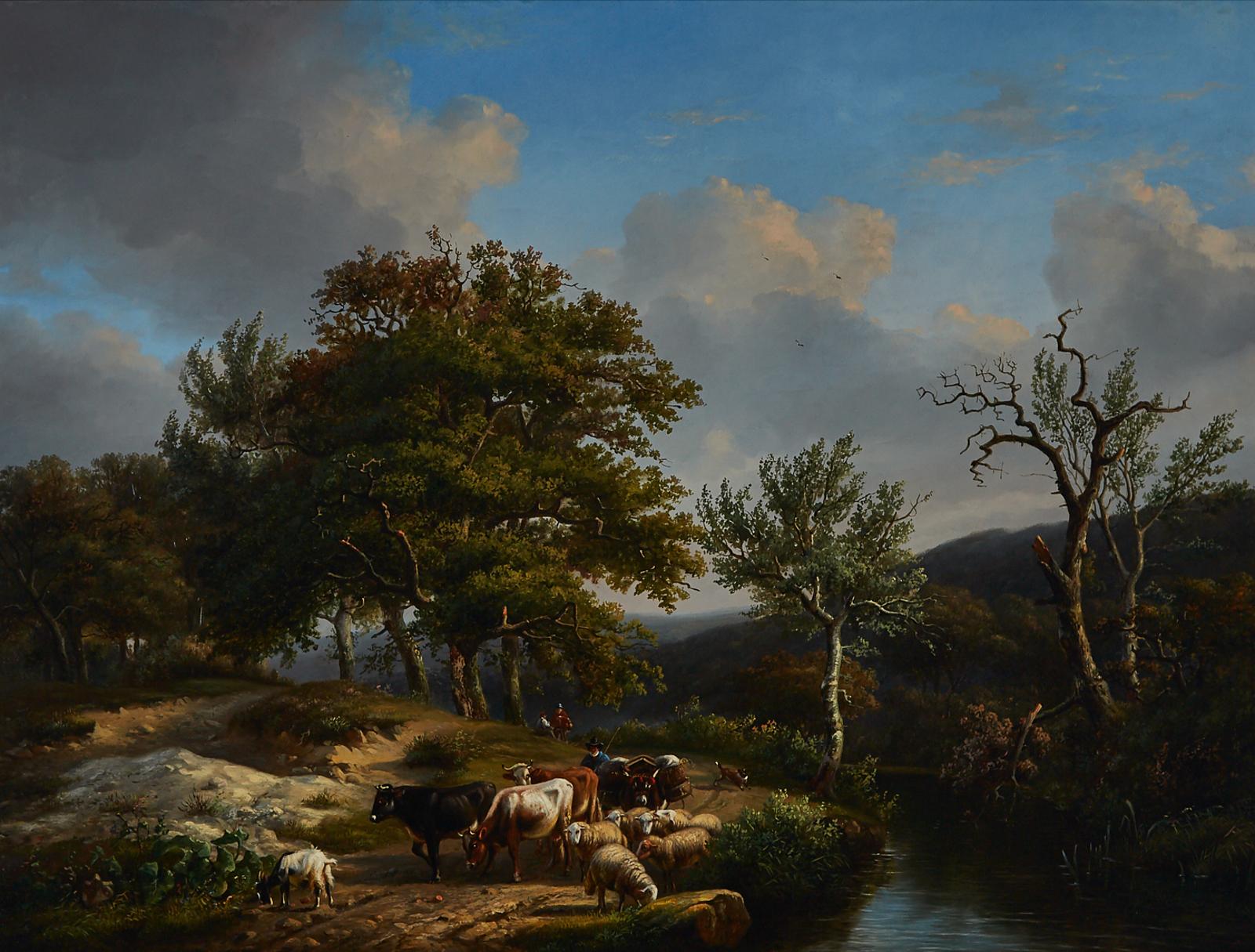 Louis Pierre Verwee (1807-1877) - Herdsman By A Stream, 1841