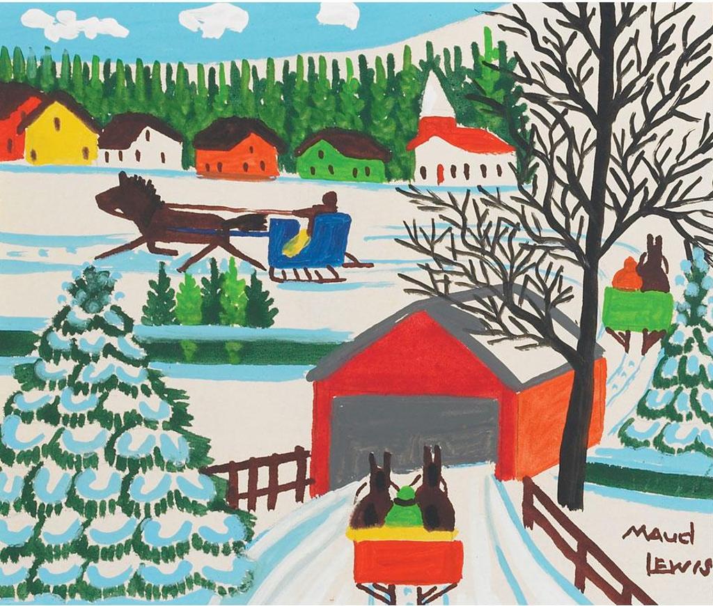 Maud Kathleen Lewis (1903-1970) - Sleighing Into Town, A Blue Sleigh In The Distance