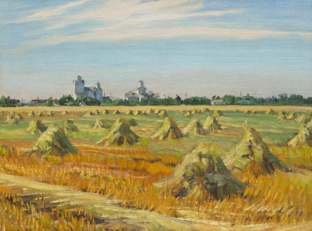 Ernest (Ernie) Luthi (1906-1983) - Oat Stooks at Watrous