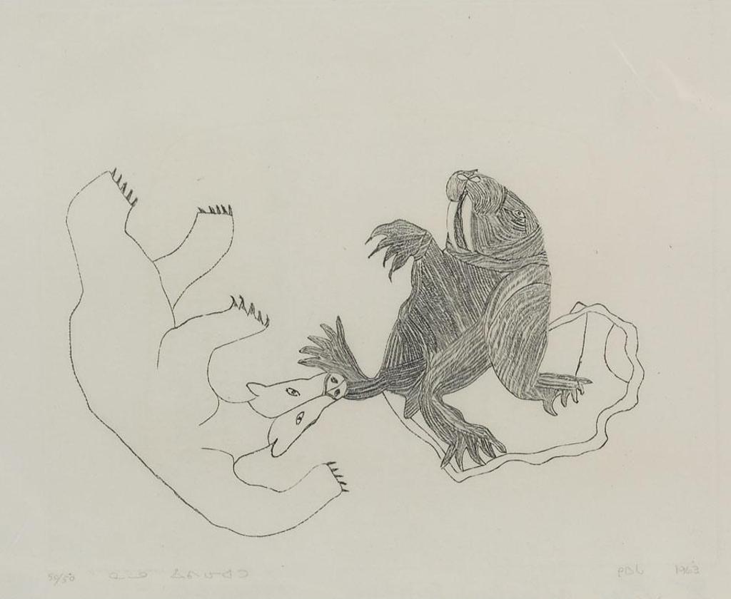 Kiawak (Kiugak) Ashoona (1933-2014) - Bear Attacking Walrus