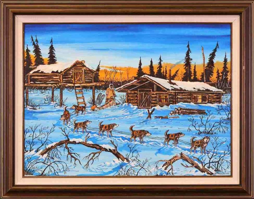 William Bonnetplume (1946-2001) - Untitled, Outdoor Scene with Sled Dogs