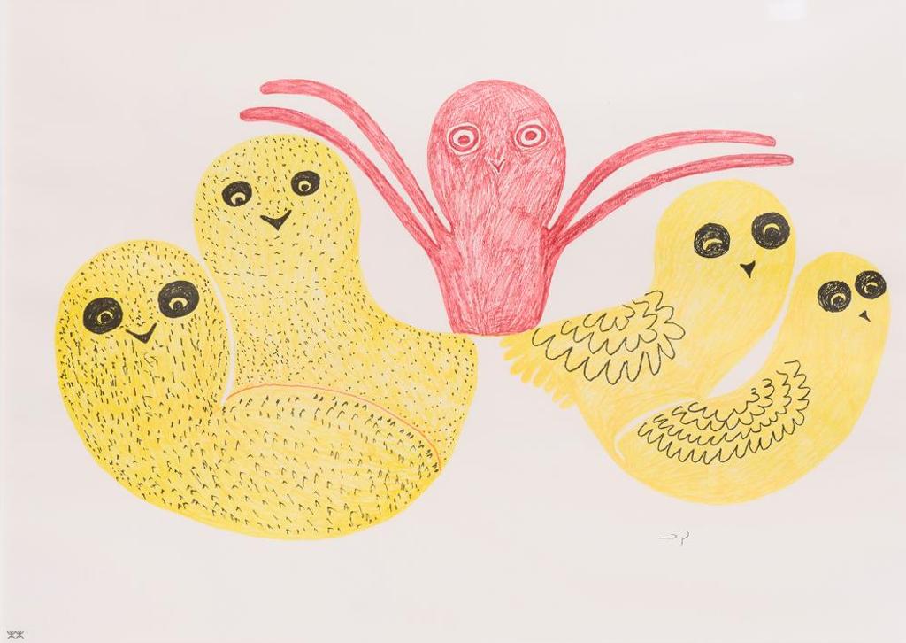 Lucy Qinnuayuak (1915-1982) - Untitled - Yellow Birds