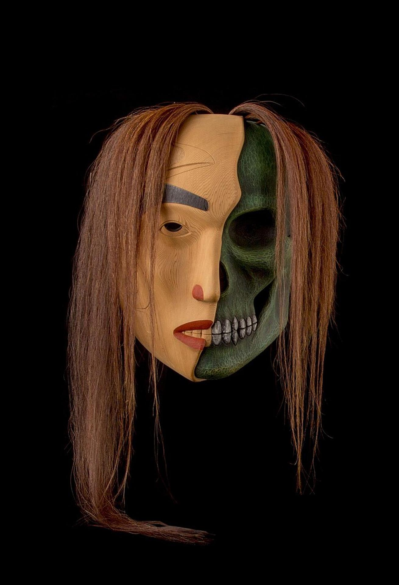 Phil Gray - a carved and polychromed cedar mask titled My Brother Reanimated