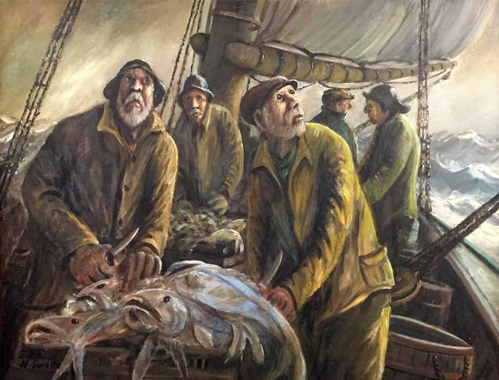 Nelson Surette (1920-2004) - Fishermen on a stormy sea