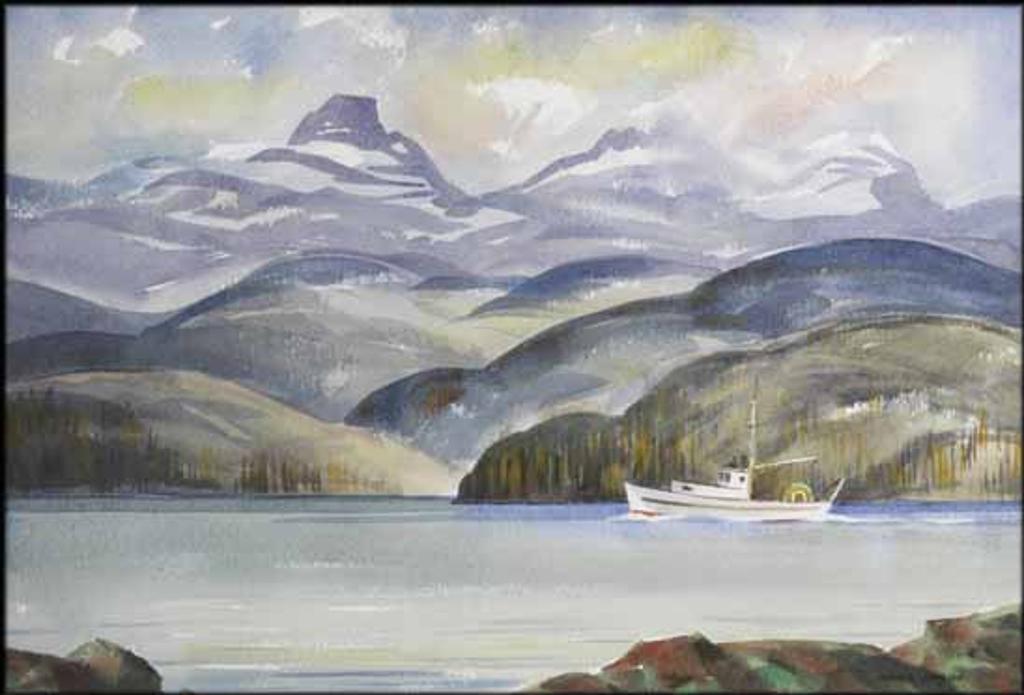 Ronald Threlkeid Jackson (1902-1992) - Landscape with Mountains and Boat