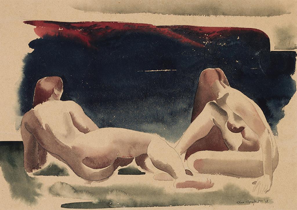 Charles Fraser Comfort (1900-1994) - Contemplation (Two Nudes at Bon Echo)