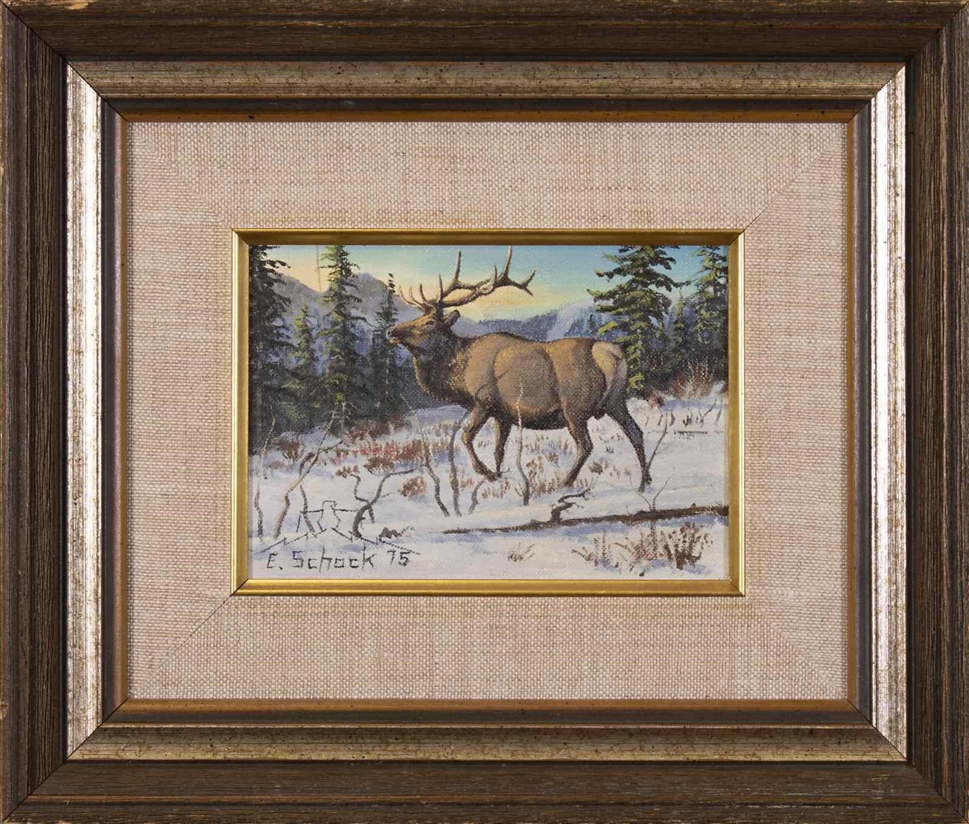 Elmer Schock - Elk in Snow; 1975