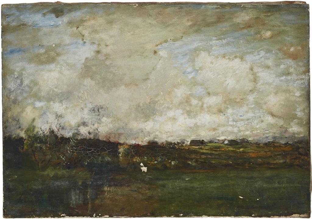 Arthur Parton (1842-1914) - Farmhouses On Horizon Under Clouds