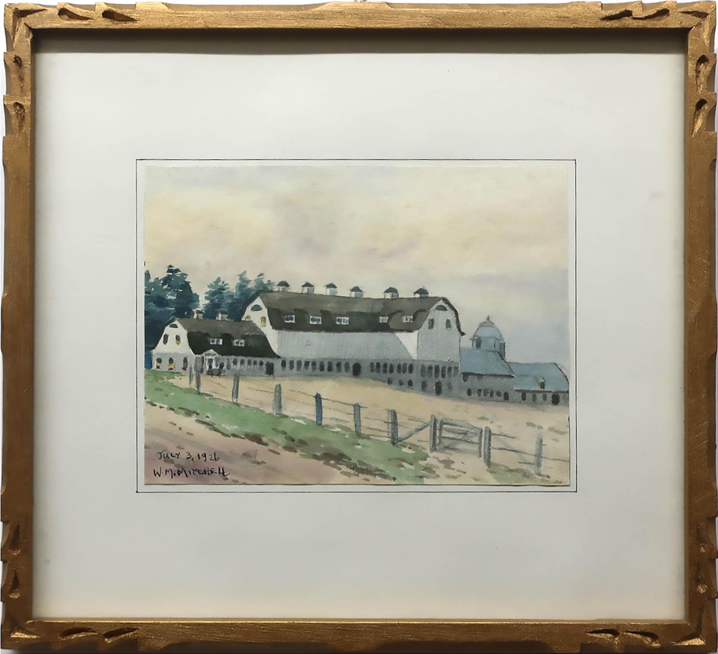 Willard Morse Mitchell (1879-1955) - Cattle Barn, Mr. A.H. Fair, 63 West Street, Kingston, Ont. - July 3, 1926