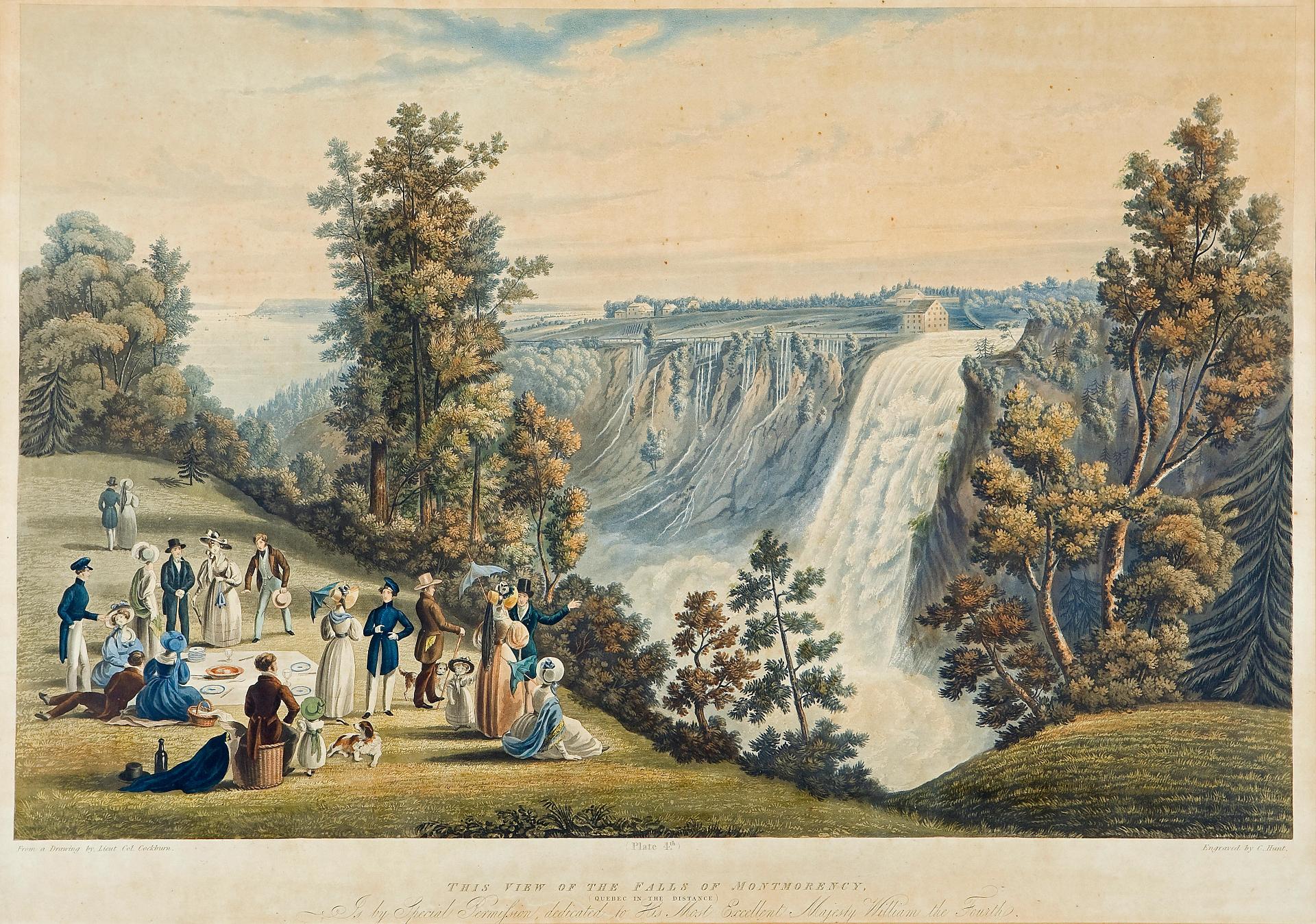 James Pattison Cockburn (1778-1847) - The Falls of Montmerancy (Québec in the distance) plate 4 by C.Hunt, published by Ackermann & Co., London 1833